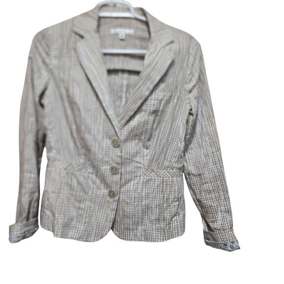 Cabi blazer womens size small beige tan ginger snap gingham plaid crinkle blazer - Picture 1 of 12